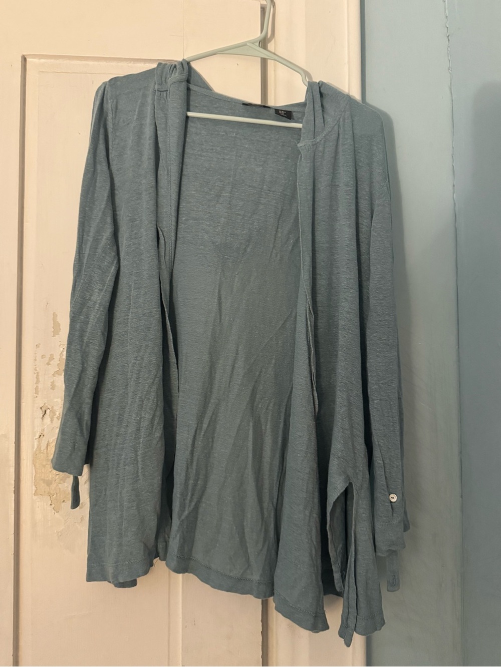 Tamari Light Blue / Green Open Front Hooded Cardigan